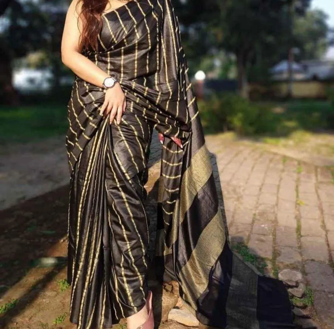 Premium striped kota silk saree (black)