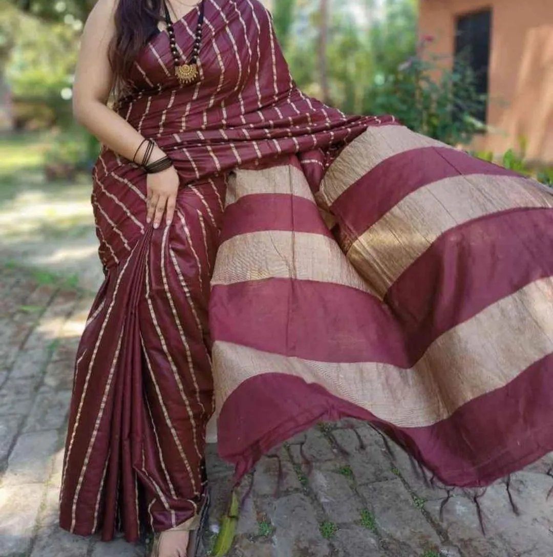 Premium striped kota silk saree (meroon)