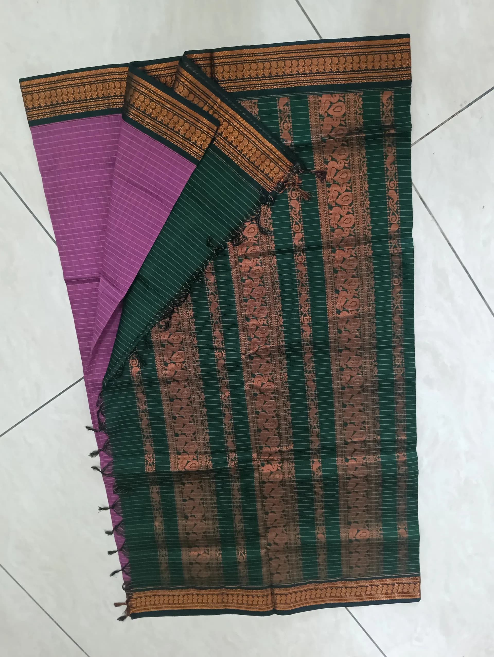 Checked kalyani cotton saree ( magenta and green combo)