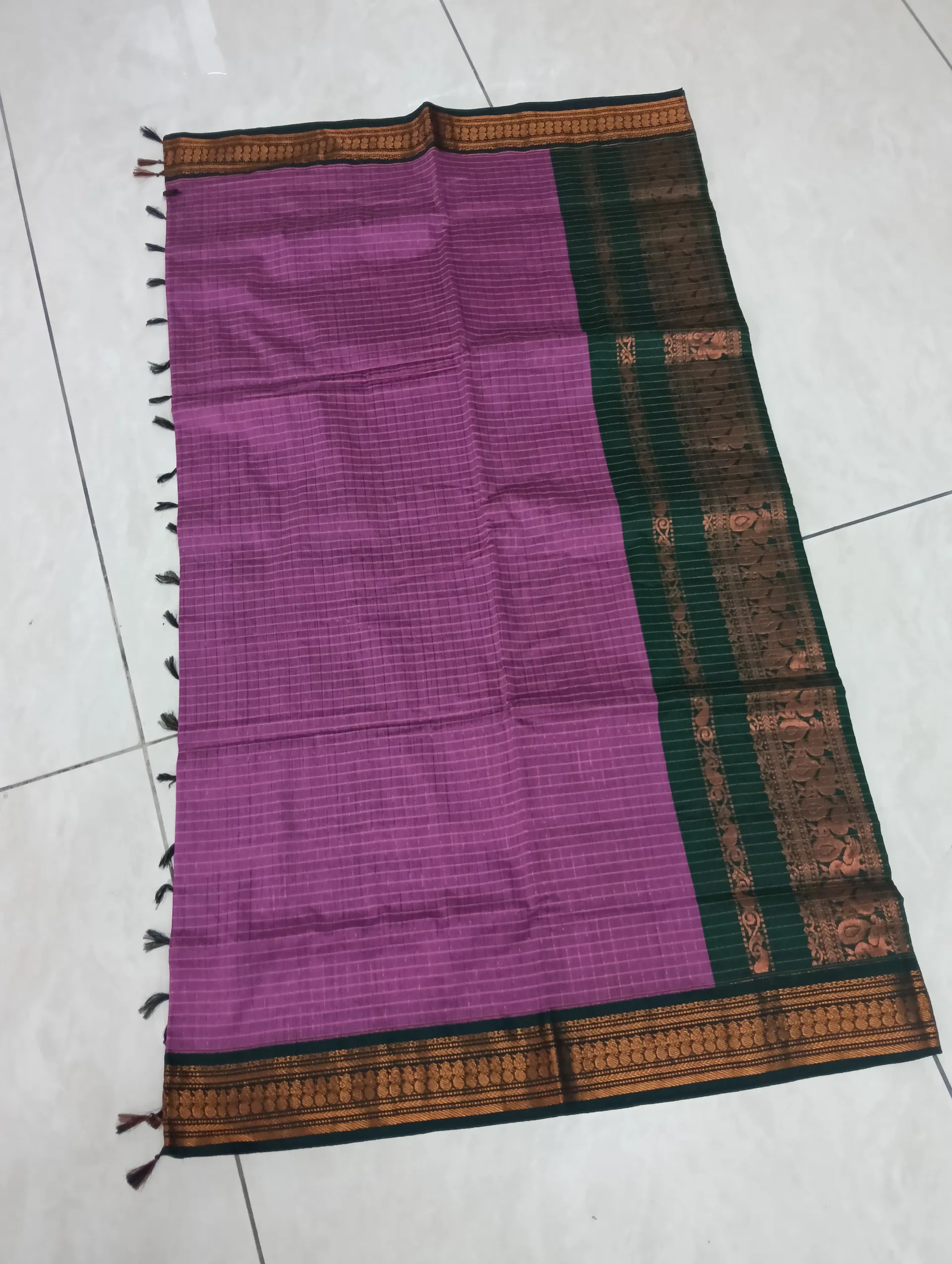 Checked kalyani cotton saree ( magenta and green combo)