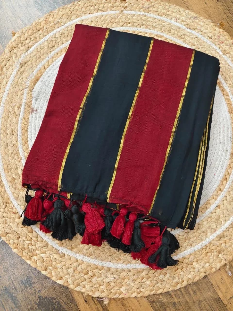 120 count mulcotton black -red stripes