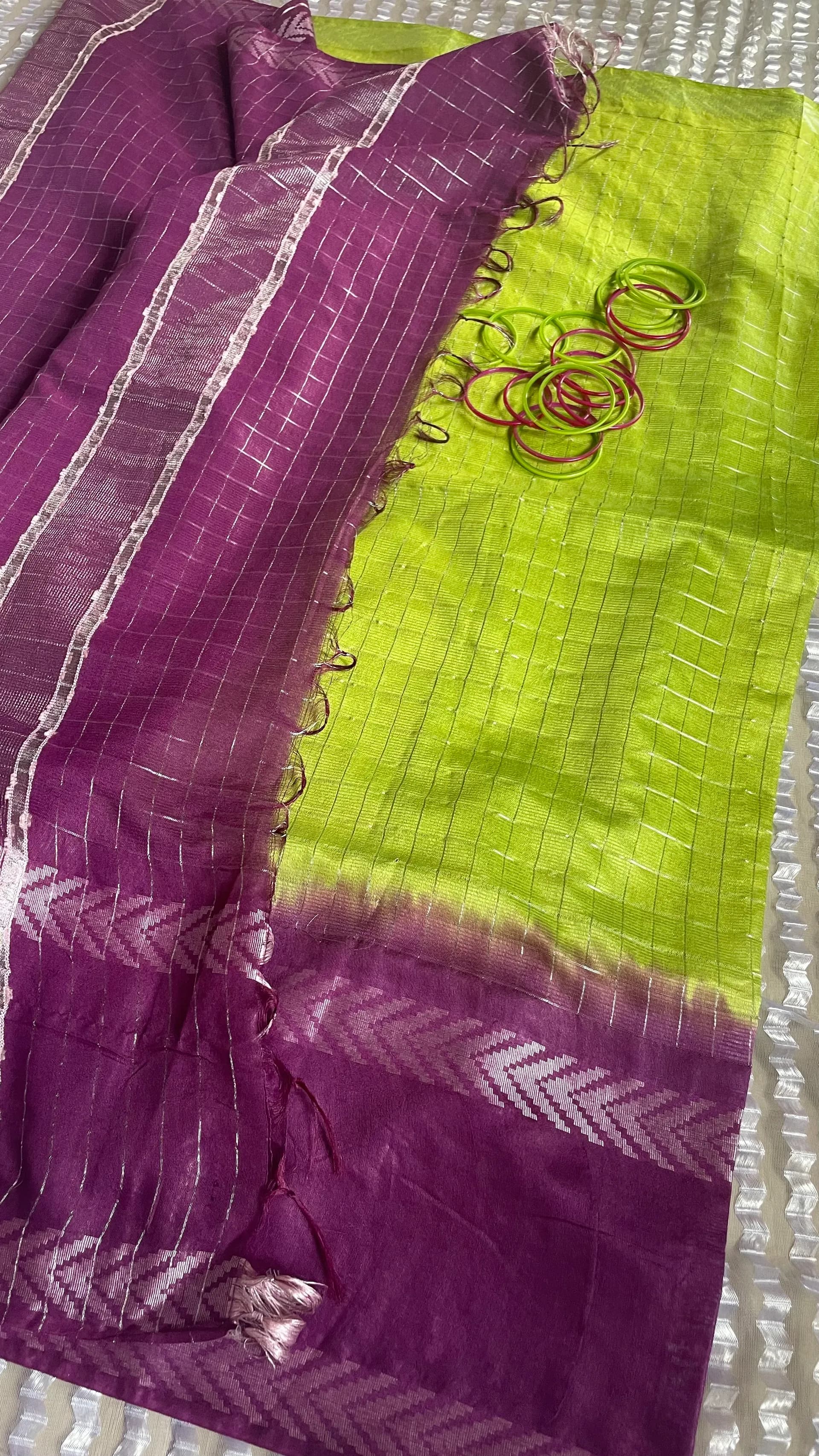 Staple weaving checked double shade soft kota silk