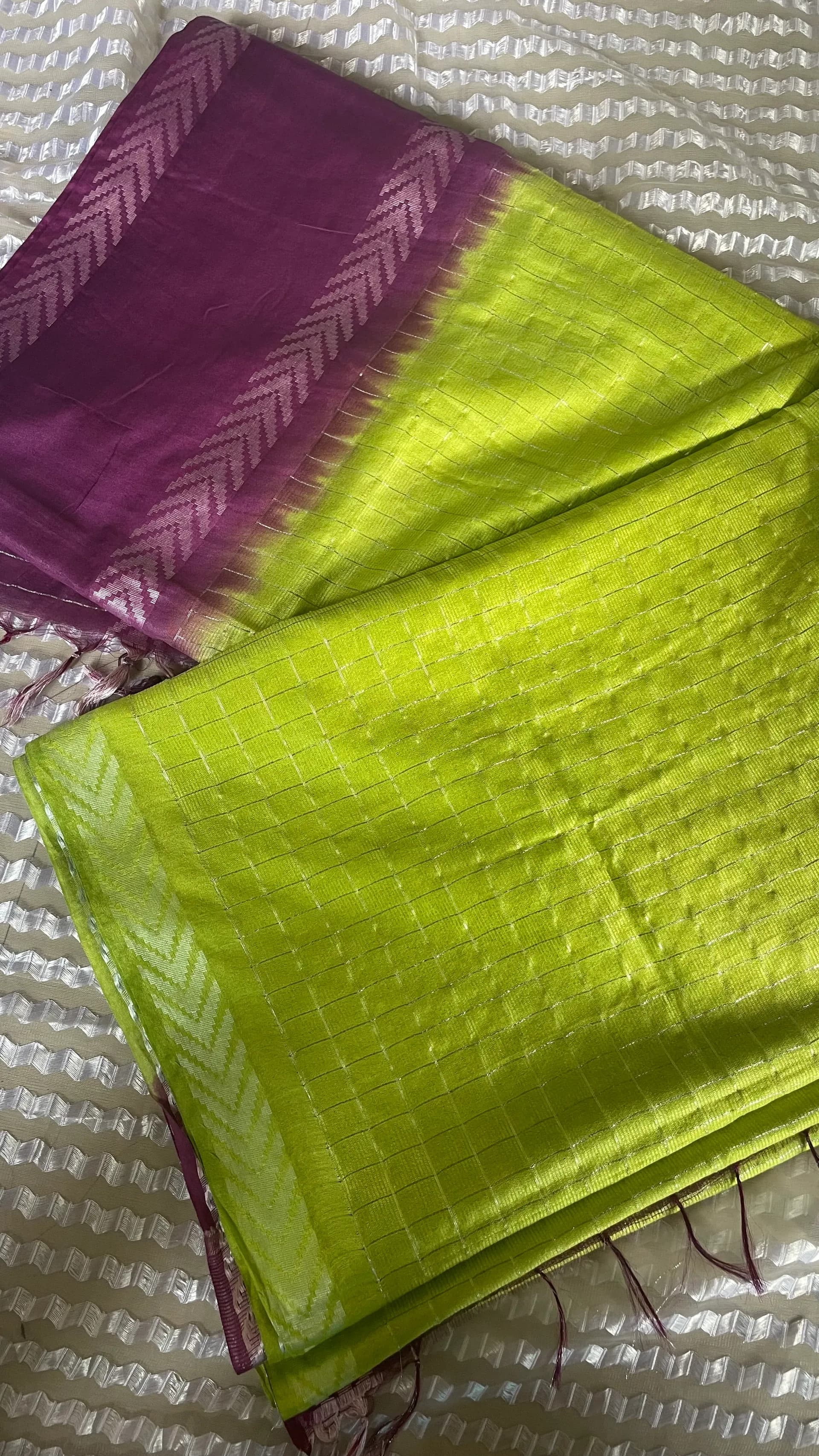 Staple weaving checked double shade soft kota silk