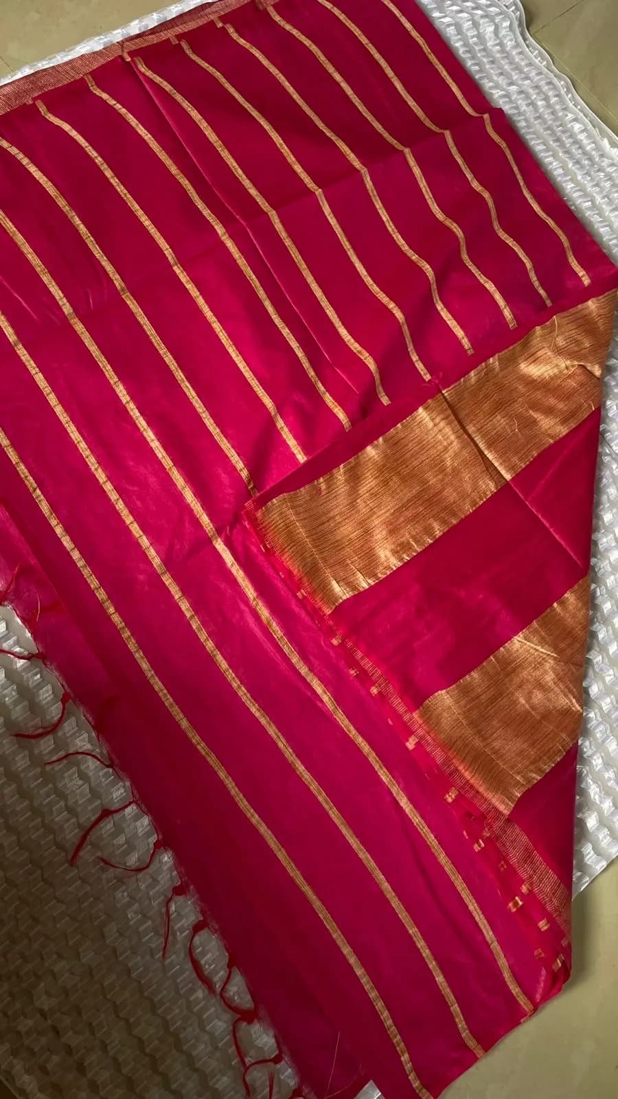 Premium striped kota silk saree (rani pink)
