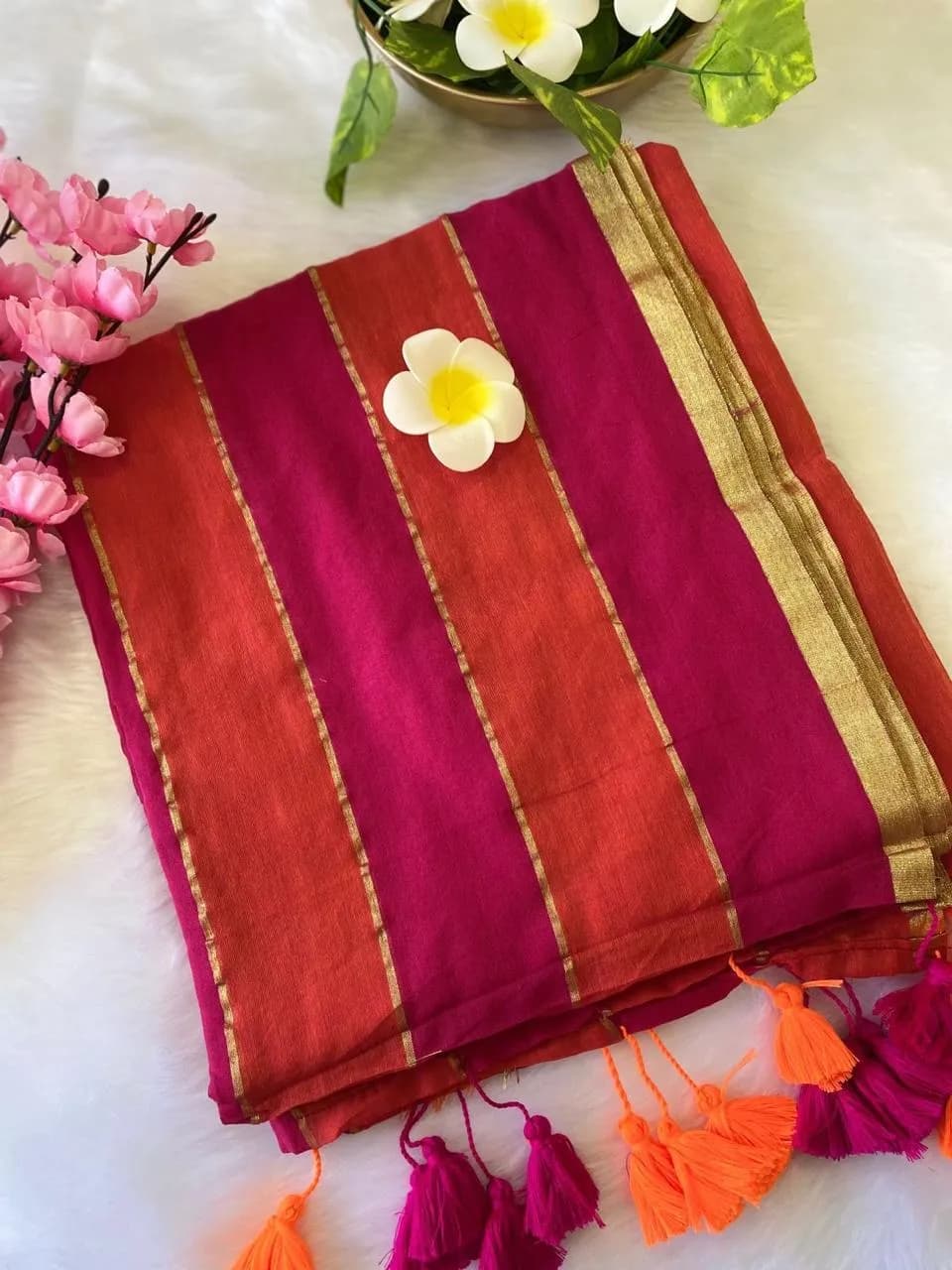 Rainbow saree Ranipink combo