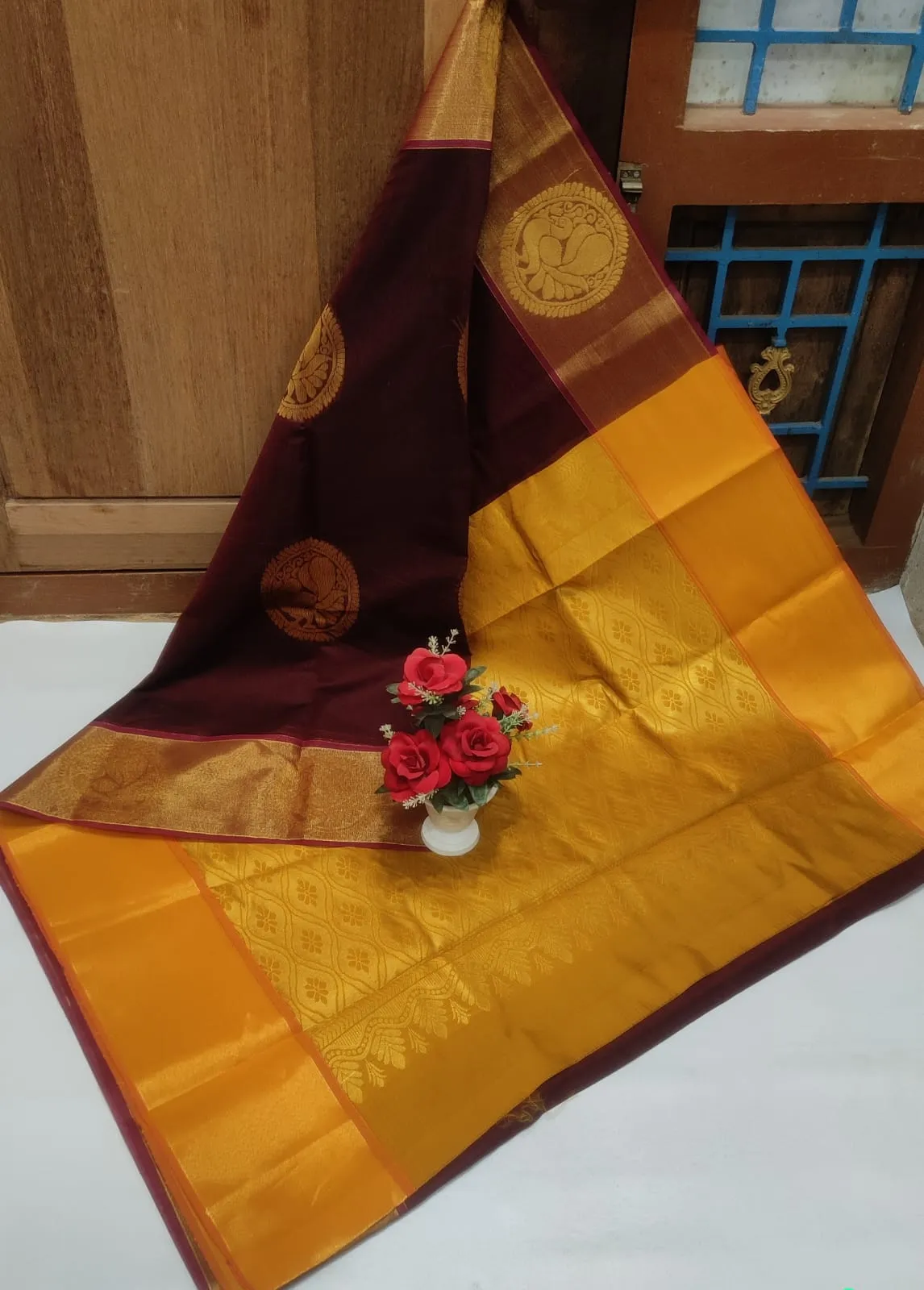 Chanderi kuppadam rich silk cotton saree Meroon