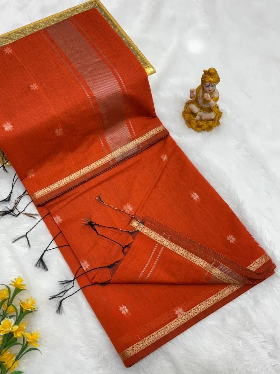 Maheswari silk cotton saree orange