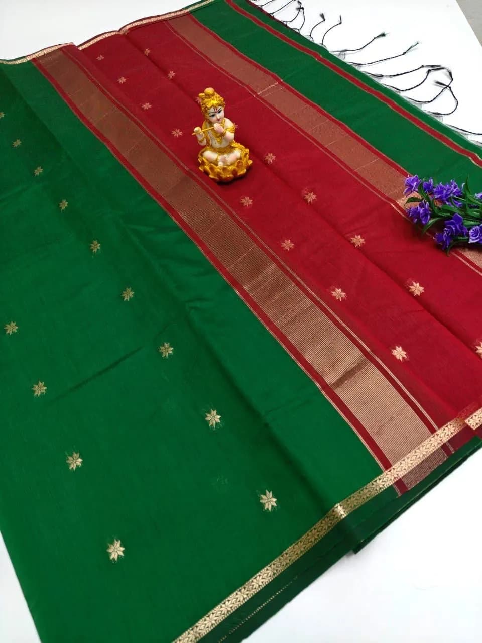 Maheswari silk cotton green and red