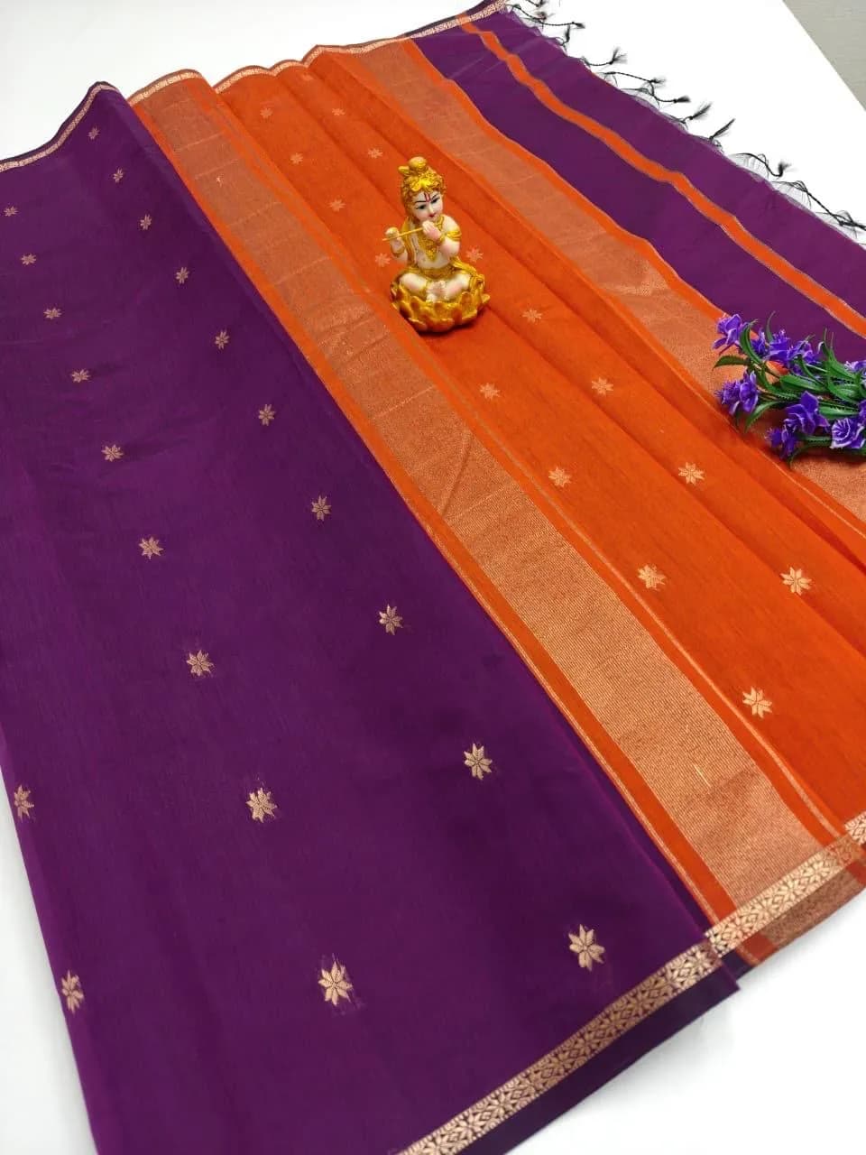 Maheswari silk cotton purple and orange